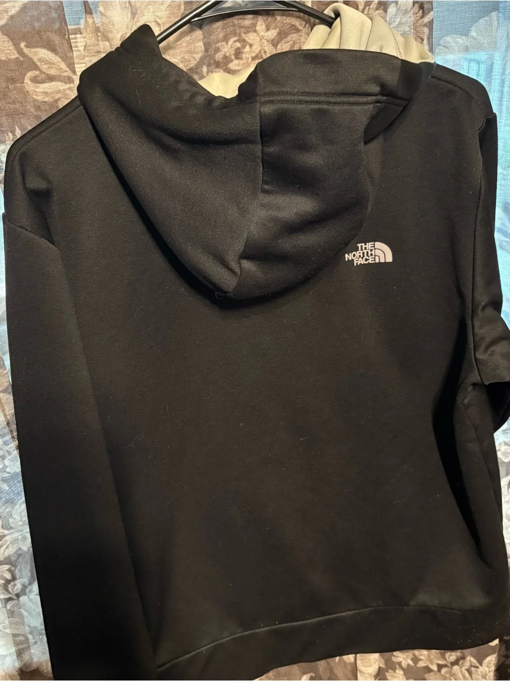 The North Face Black Hoodie with Light Gray Hood Lining size Medium